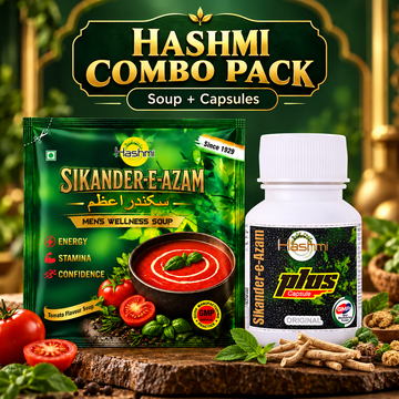 Hashmi Sikander-E-Azam Men's Wellness Soup 10g & Sikander-e-Azam Plus Capsules 10 Count Combo Pack | Traditional Herbal Men's Wellness Formula for Daily Vitality & Wellness Support