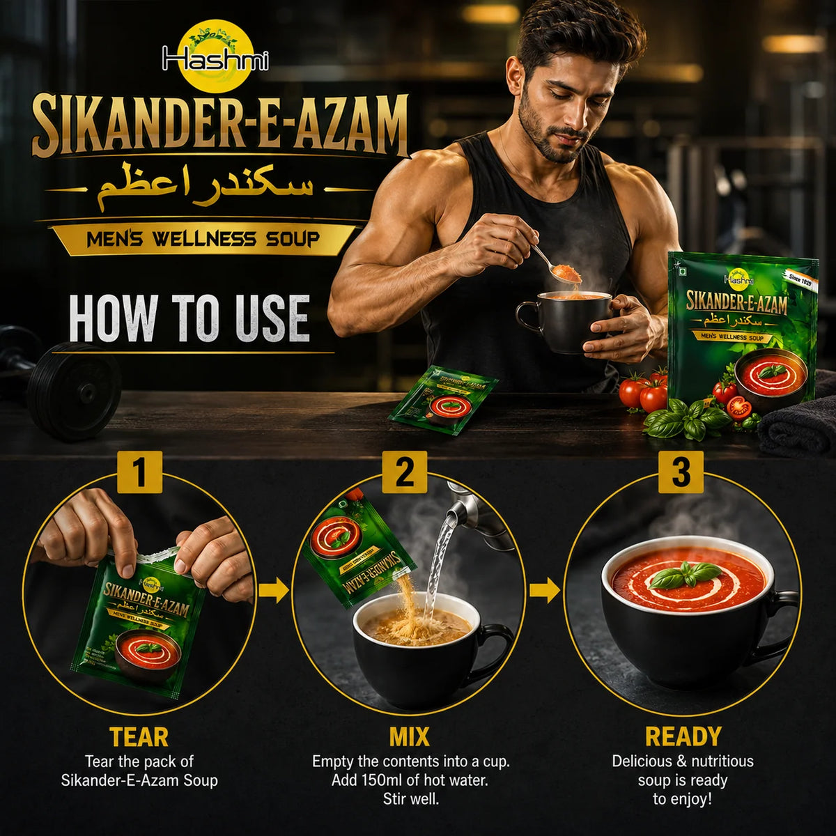 Hashmi Sikander-E-Azam Men's Wellness Soup 10g & Sikander-e-Azam Plus Capsules 10 Count Combo Pack | Traditional Herbal Men's Wellness Formula for Daily Vitality & Wellness Support